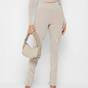 NWT Maniere De Voir Knitted Two Tone Trousers Pants w/Ties Beige
